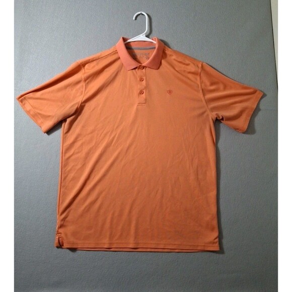 Ariat Tek Polo Shirt Mens L Pullover Peach Echo Stretch Performance Lightweight - Picture 1 of 9